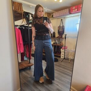 Jade By Jane Pleated Extra Wide Leg Jeans Medium Wash